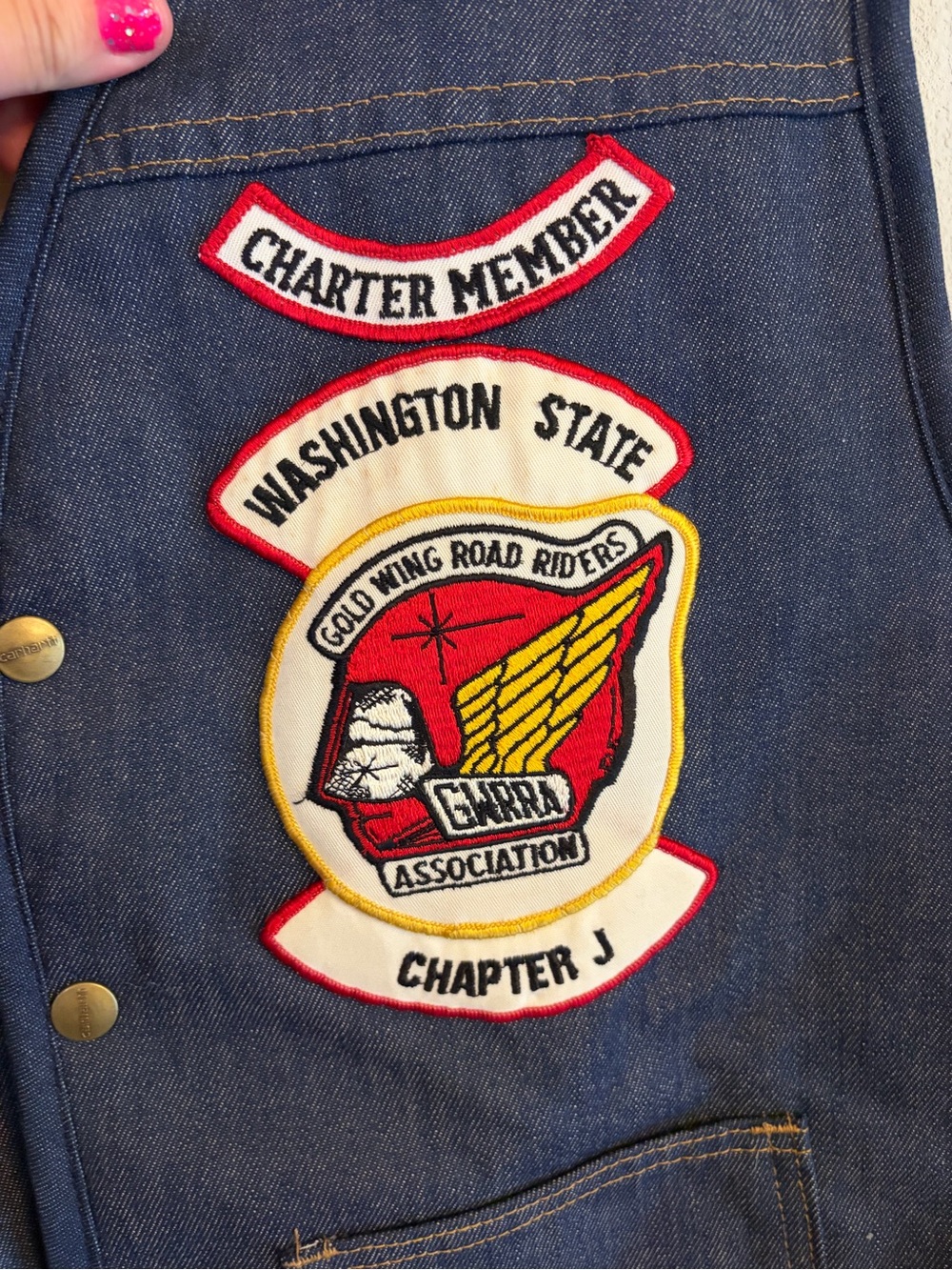 1980’s Men’s Carhartt Denim Sherpa W/ Vintage Motorcycle Patches Size XL - Picture 3 of 10